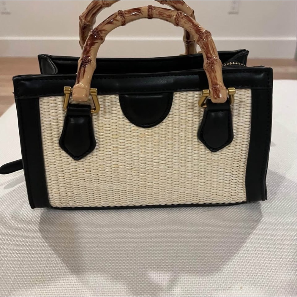 Sara Campbell Raffia Bag with Bamboo Handles